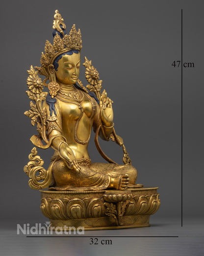Green Tara Statue – Traditional Nepalese Handcrafted Copper Statue