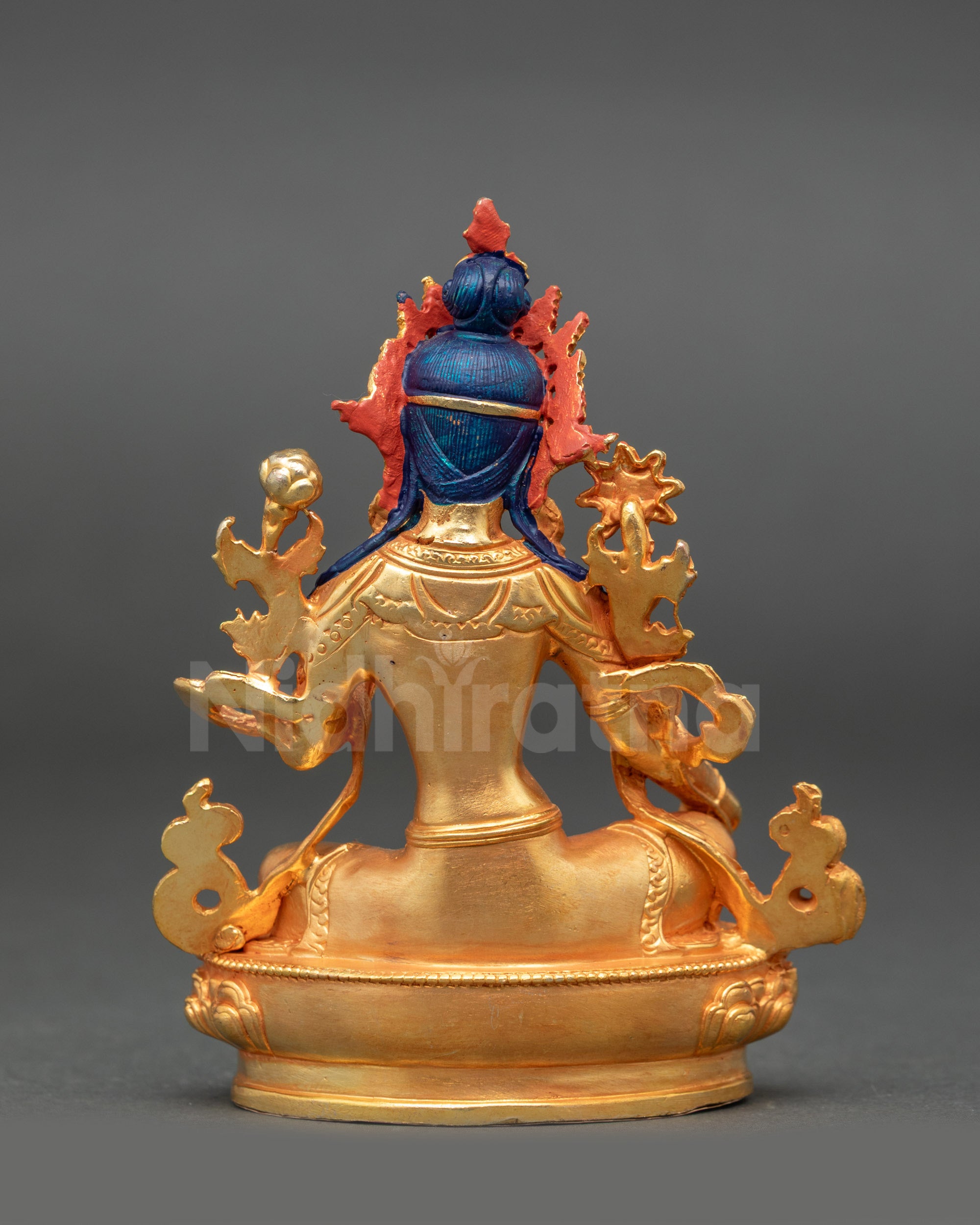 Green Tara Statue back view highlighting electroplated copper and golden finish
