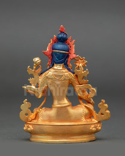 Green Tara Statue back view highlighting electroplated copper and golden finish