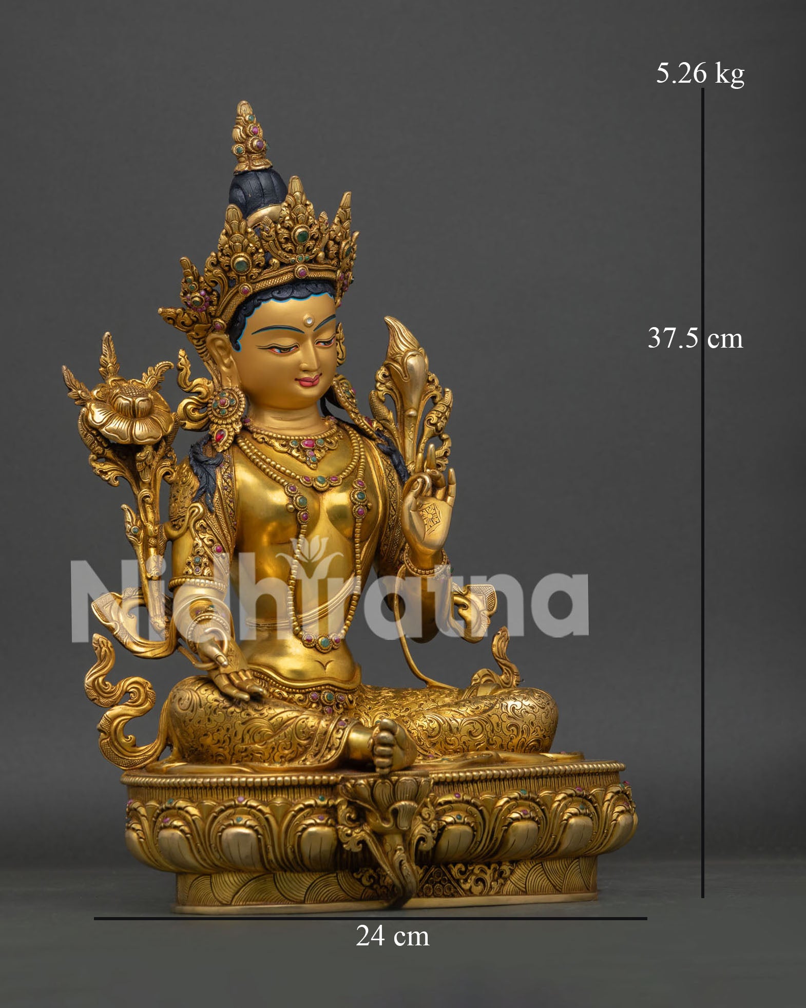 green-tara-statue-size-reference-37-5cm-gold-gilded-nepali-buddhist-statue