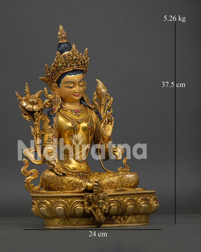 green-tara-statue-size-reference-37-5cm-gold-gilded-nepali-buddhist-statue