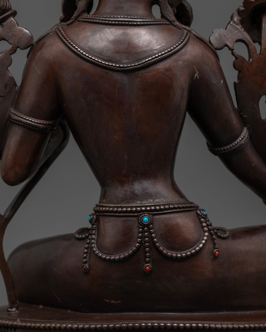 back view of oxidized Green Tara statue