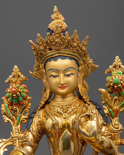Green Tara Statue | Hand-Carved Tibetan Sculpture