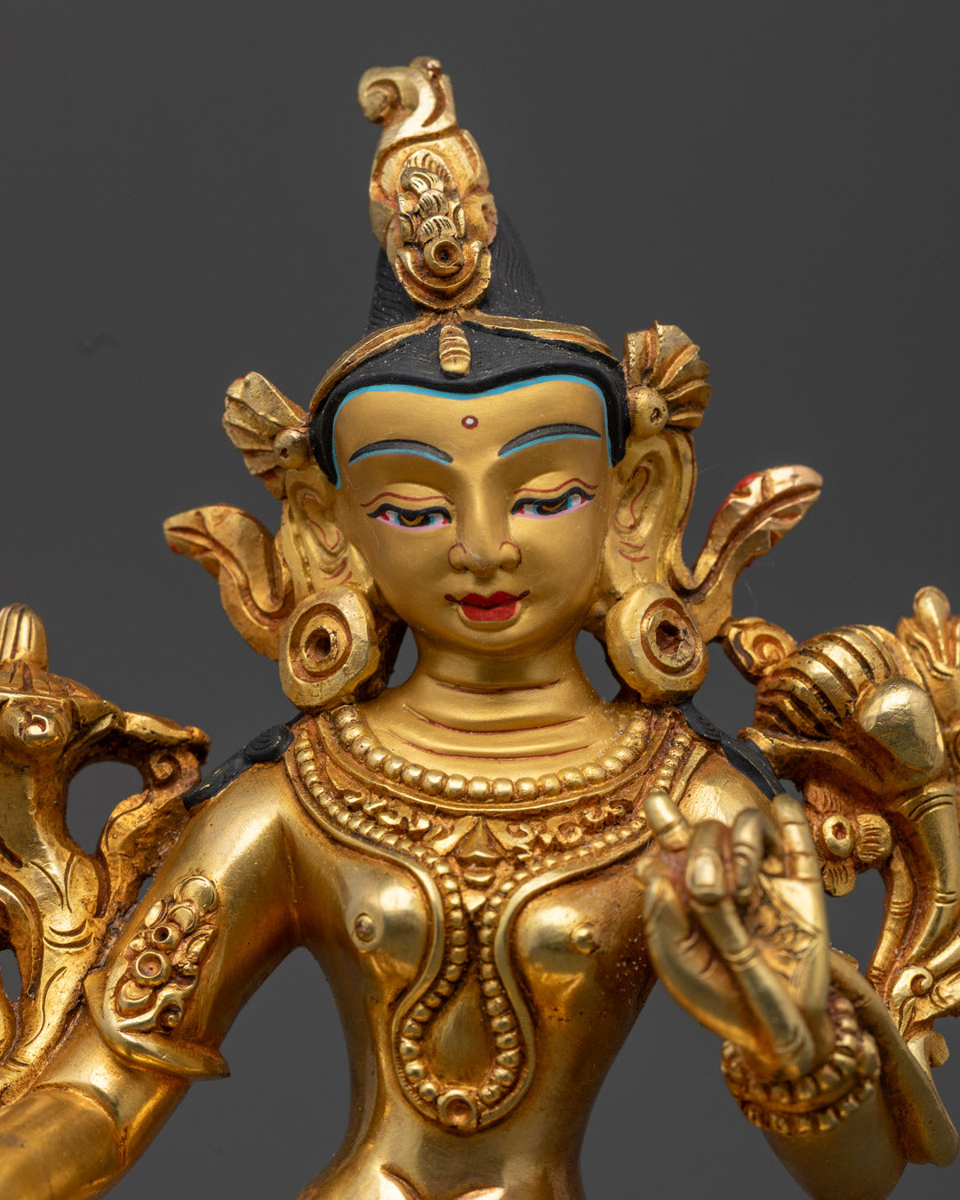 Tibetan Green Tara Statue | 24K Gold Copper Sculpture