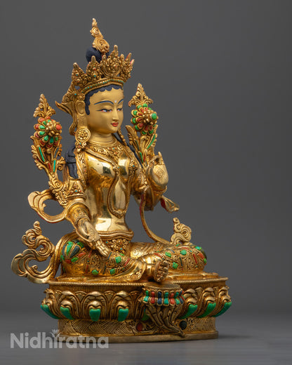 Green Tara Statue | Hand-Carved Tibetan Sculpture