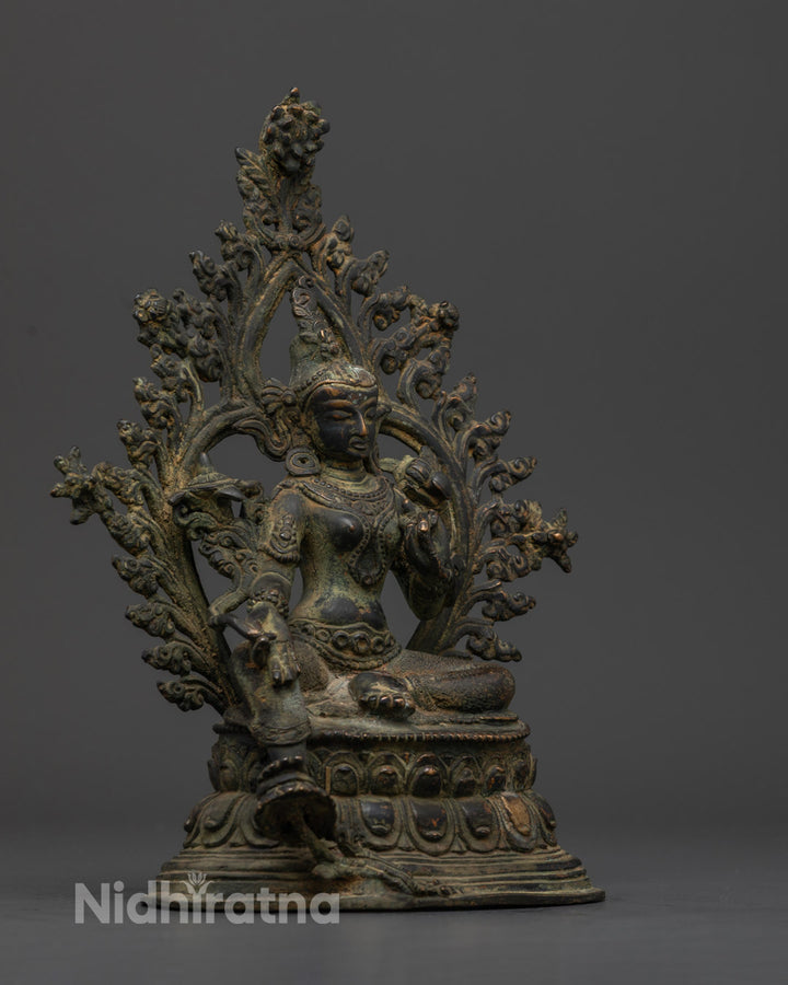 Oxidized Green Tara Statue | Antique-Finish Tibetan Goddess