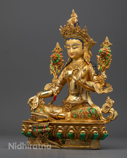 Green Tara Statue | Hand-Carved Tibetan Sculpture