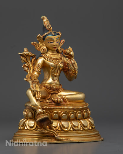 Tibetan Green Tara Statue | 24K Gold Copper Sculpture