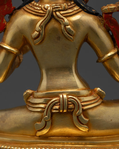 Tibetan Green Tara Statue | 24K Gold Copper Sculpture
