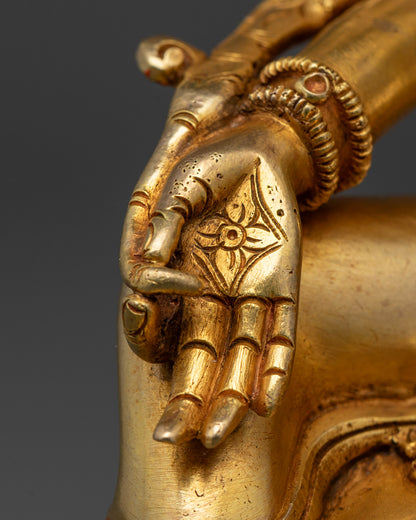 Tibetan Green Tara Statue | 24K Gold Copper Sculpture