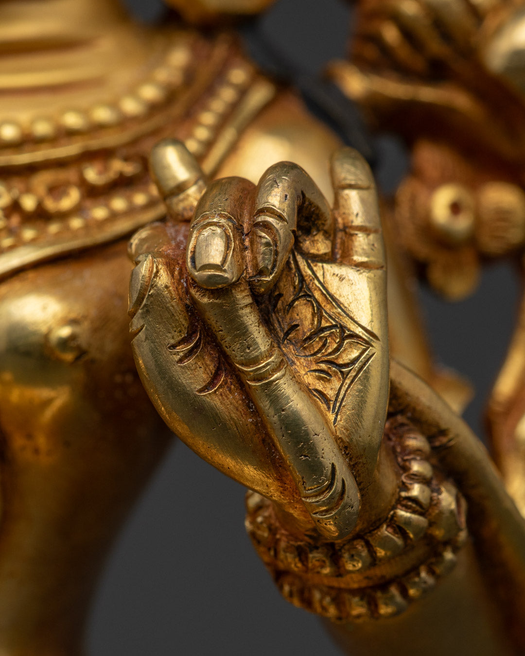 Tibetan Green Tara Statue | 24K Gold Copper Sculpture