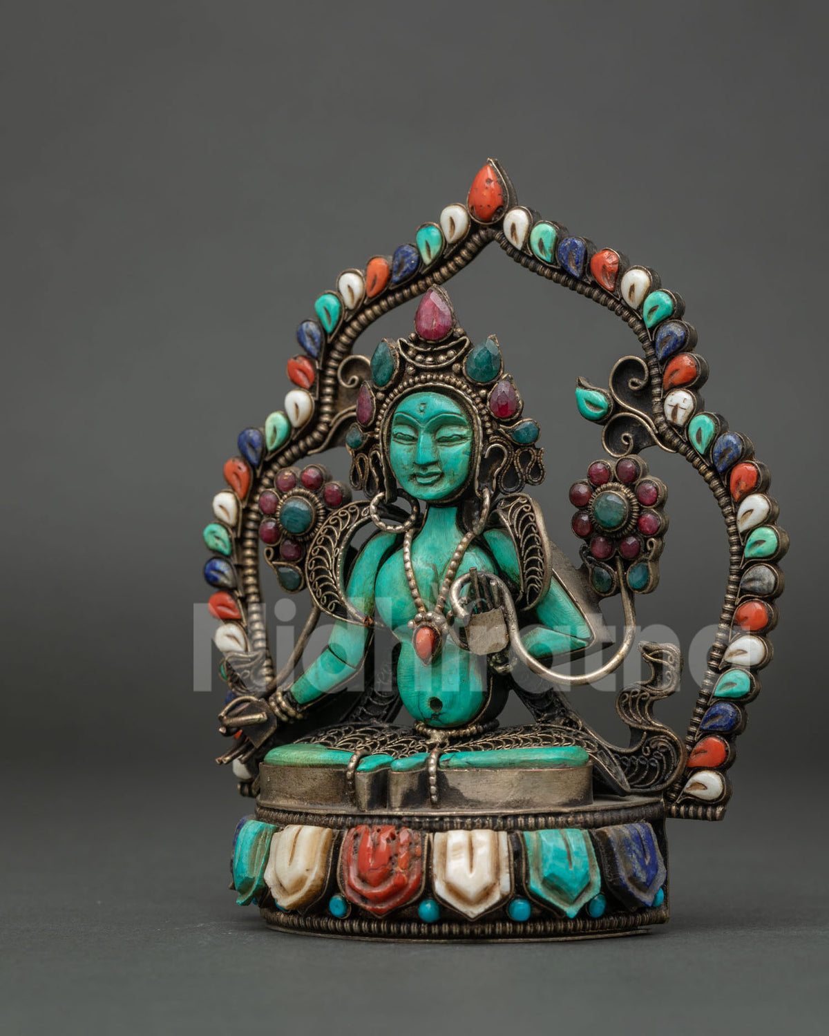 Buddhist Green Tara Statue - Handcarved Turquoise Figurine from Nepal