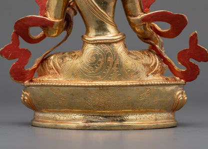 Green Tara Traditional Statue From Nepal | Fire Gilded in 24k Gold