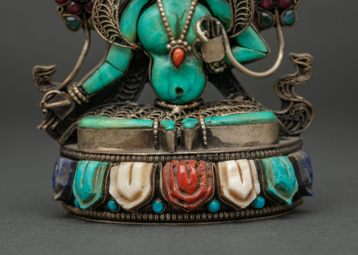 Buddhist Green Tara Statue - Handcarved Turquoise Figurine from Nepal