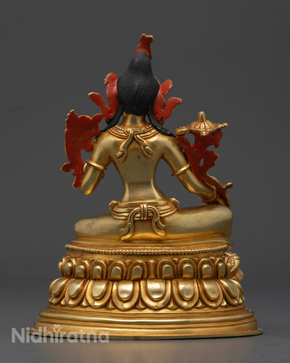 Tibetan Green Tara Statue | 24K Gold Copper Sculpture