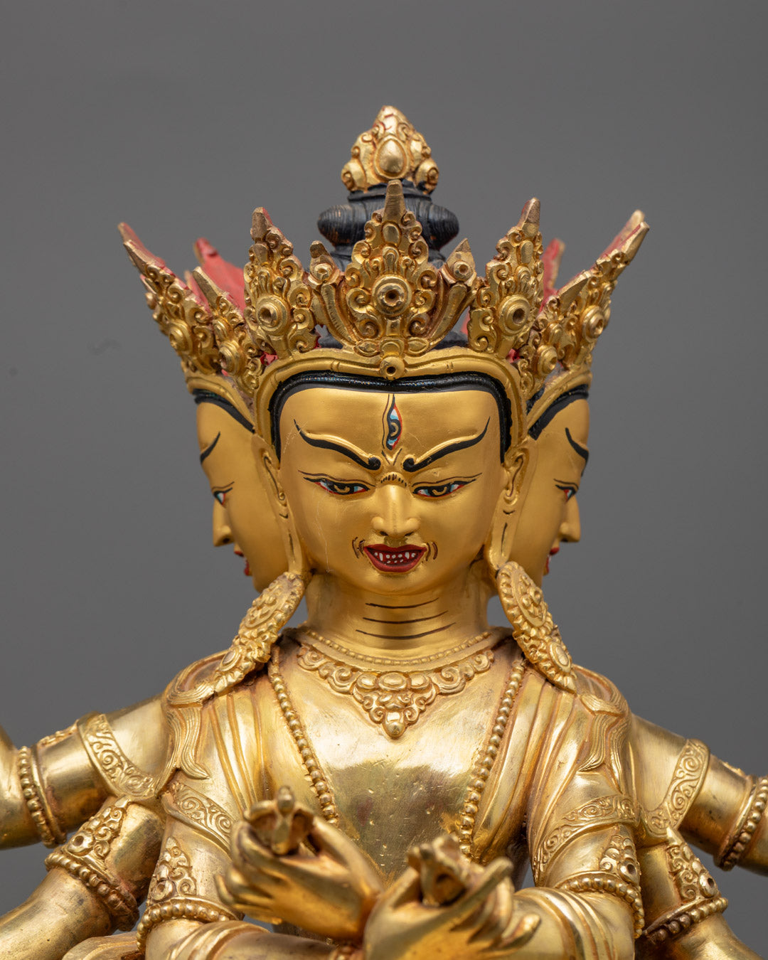 Guhyasamaja Buddha Statue Featuring Sacred Union Pose – Fire-Gilded Copper with Mantra Chamber and Semi-Precious Detailing