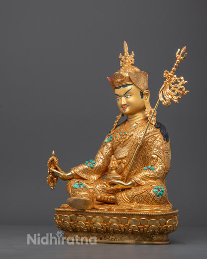 Full view of handcrafted Guru Rinpoche Statue in meditative posture