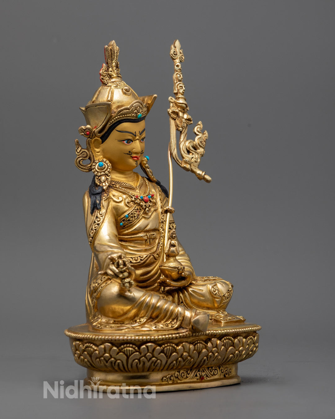 Hand-painted Guru Rinpoche sculpture with vibrant acrylic colors – Tibetan deity of wisdom and transformation