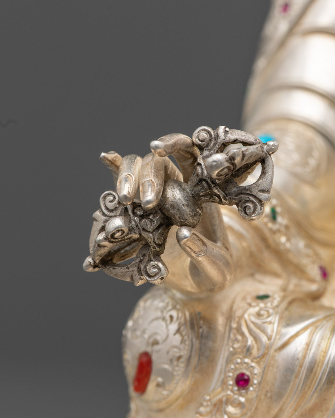 Fully Silver-Plated Body Guru Rinpoche Statue
