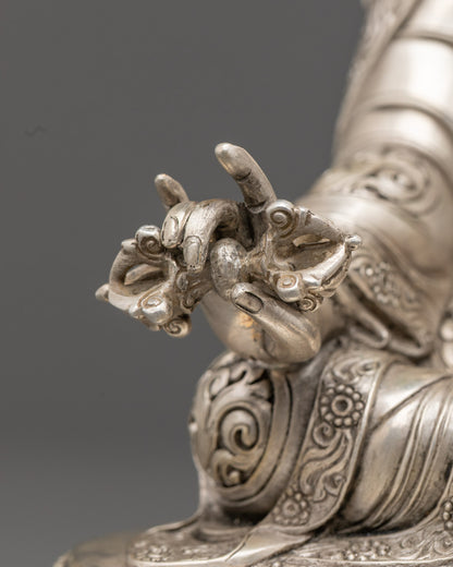 Silver Guru Rinpoche Statue | Nepalese Artwork