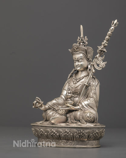 Silver Guru Rinpoche Statue | Nepalese Artwork
