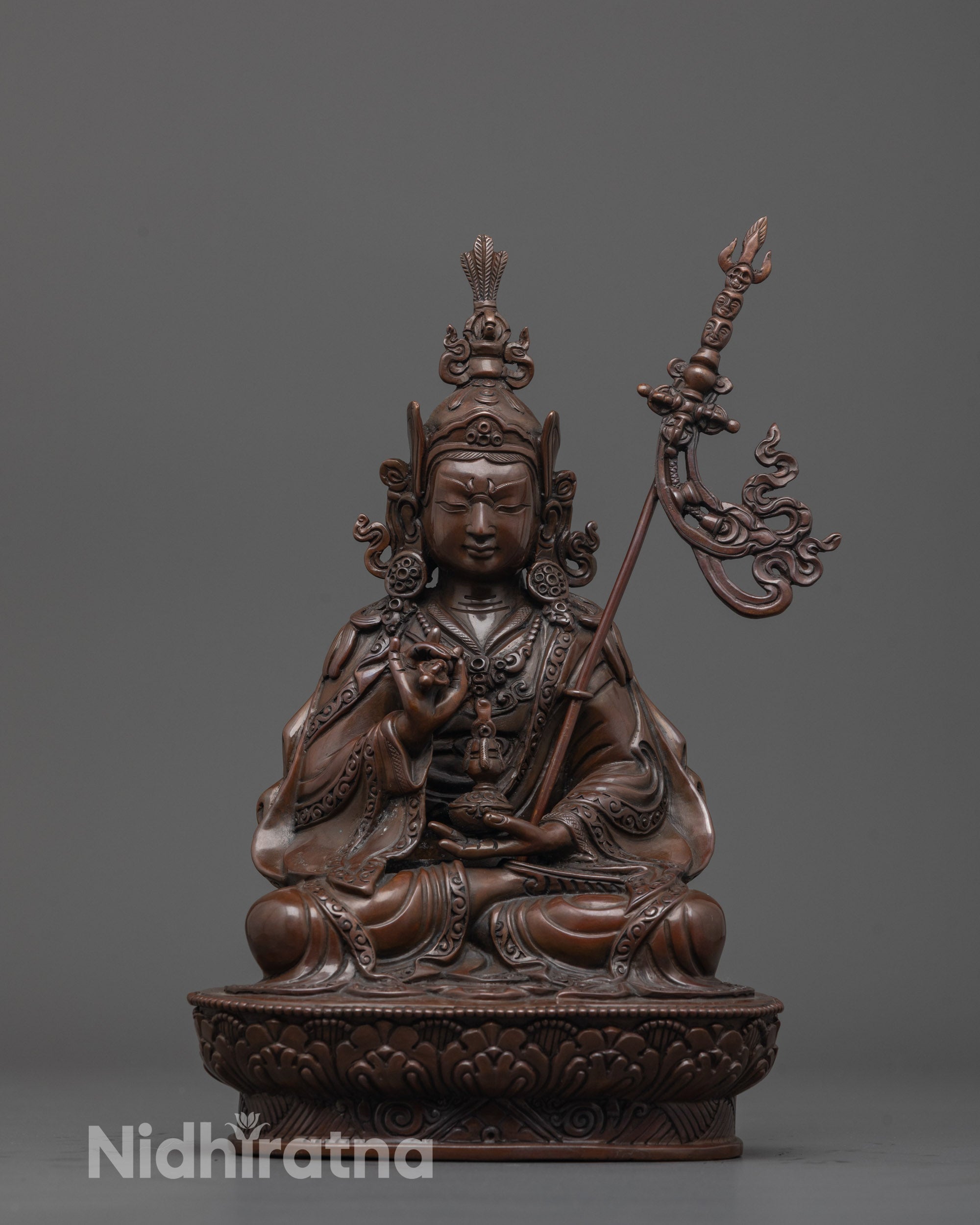 Front view of Oxidized Tsokye Dorje Statue showing detailed robe and vajra near heart