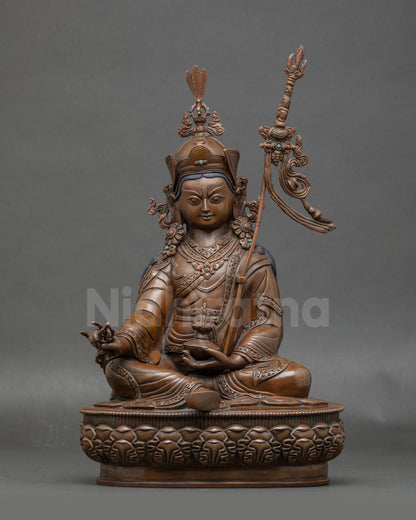 Guru Rinpoche statue handcrafted Nepal oxidized copper sacred Buddha figure