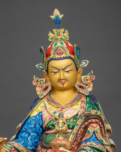 Guru Rinpoche statue regular close up highlighting royal kasaya garments