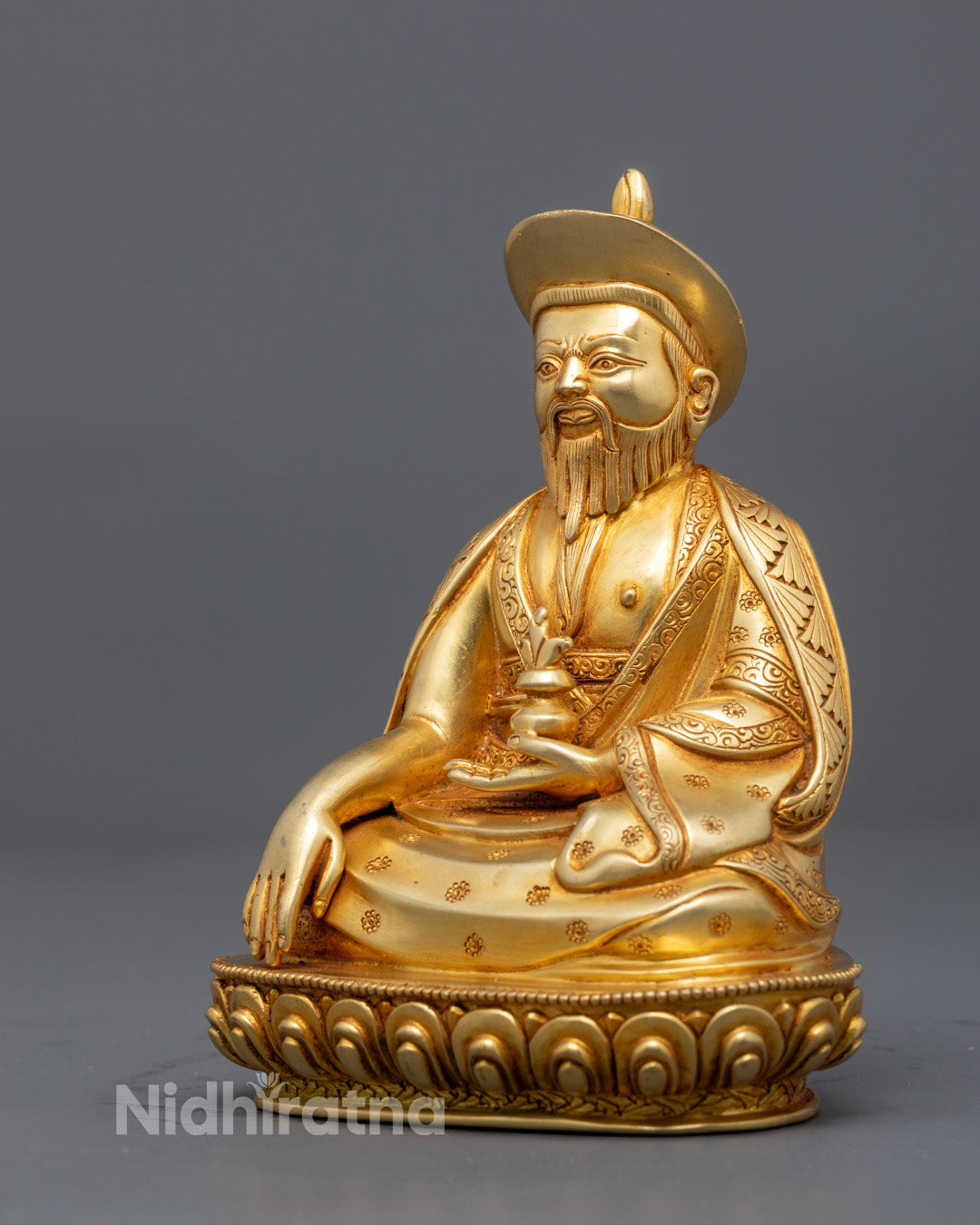 Guru Shapdum Statue seated on lotus throne with hollow section for mantras and spiritual fillings