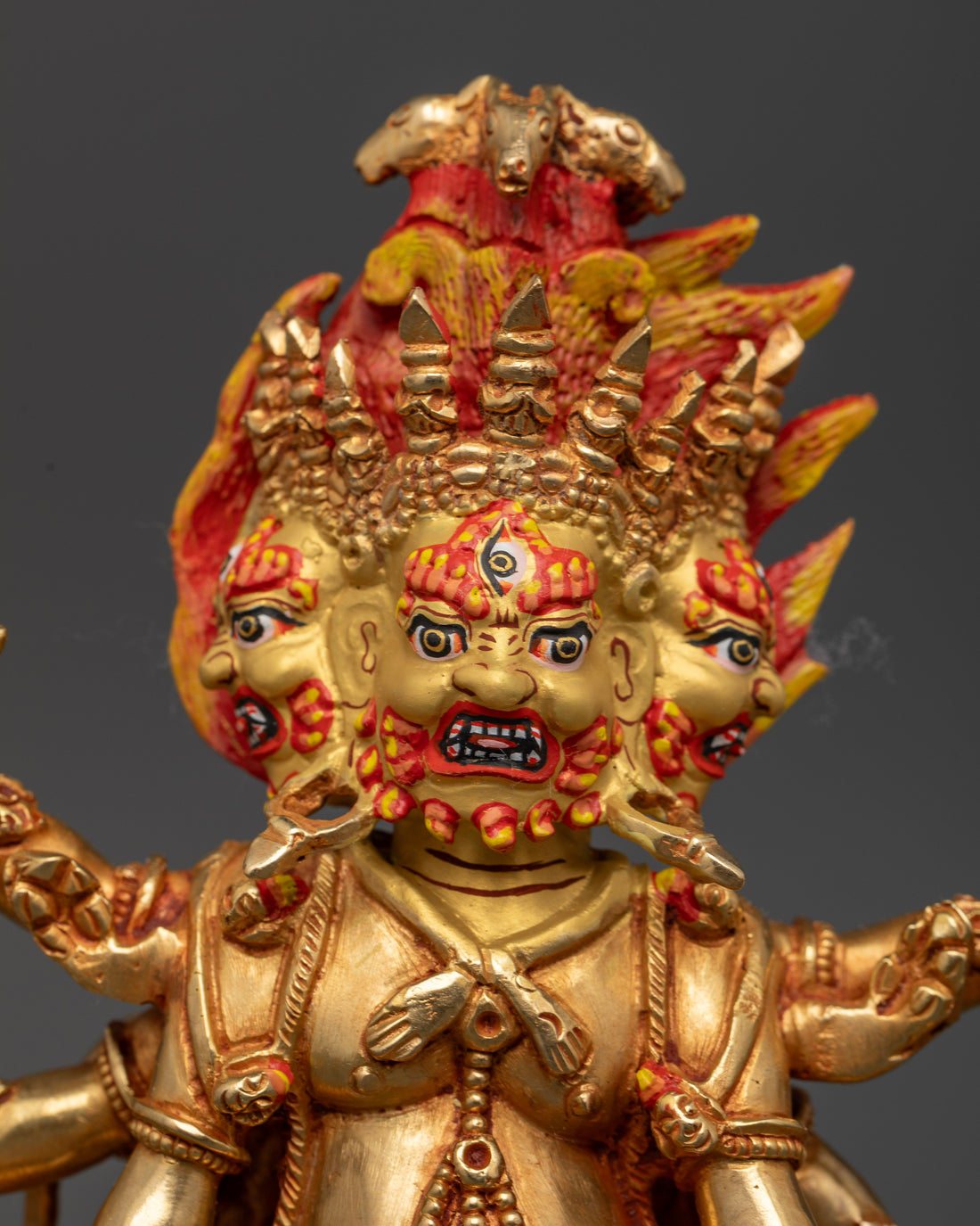 Mahakala Statue: Divine Protector in 24K Gold for Strength