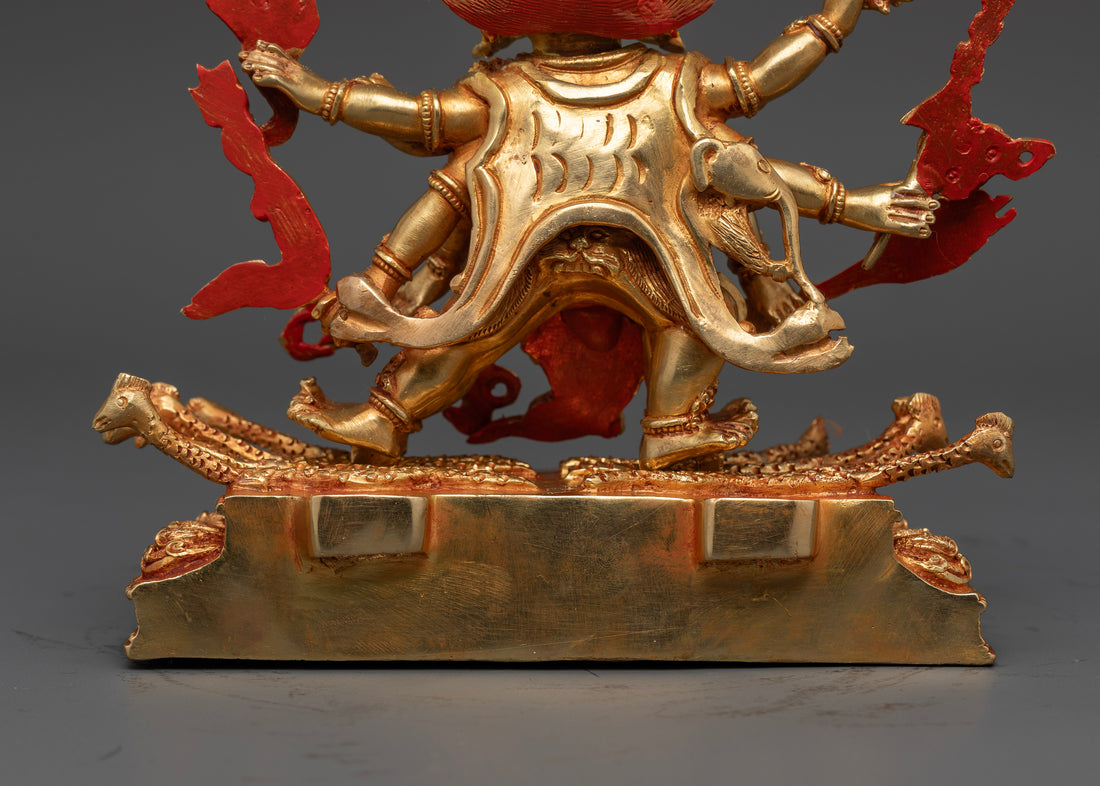 Mahakala Statue: Divine Protector in 24K Gold for Strength