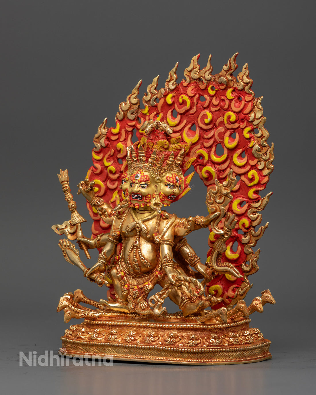 Mahakala Statue: Divine Protector in 24K Gold for Strength