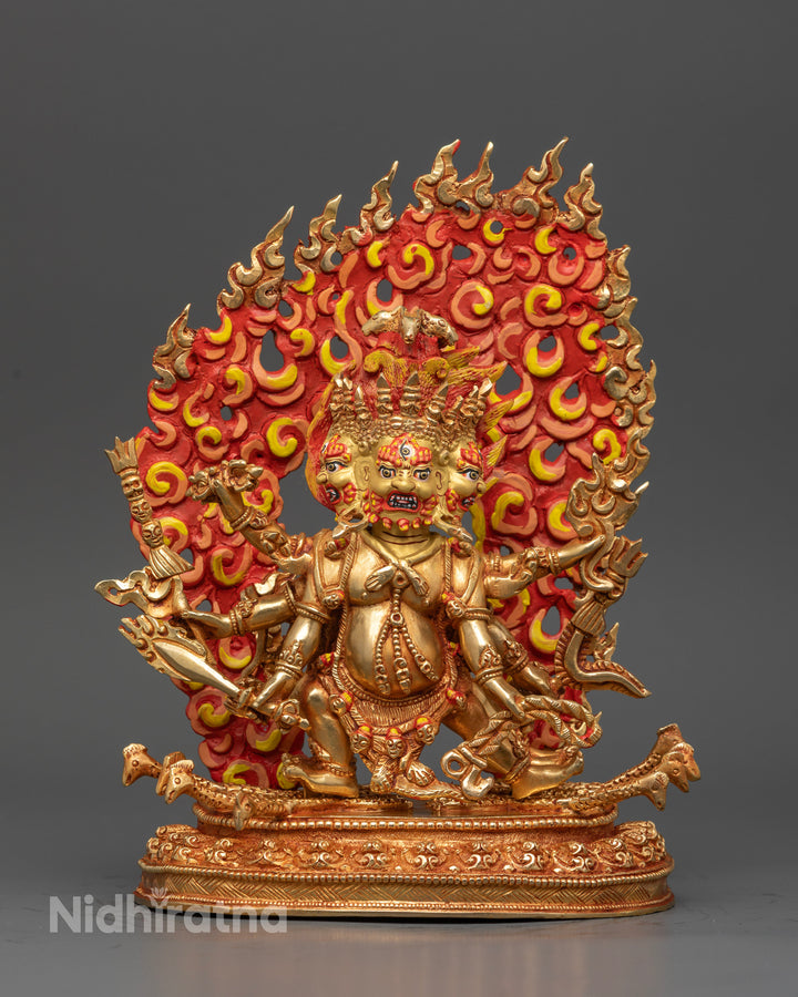 Mahakala Statue: Divine Protector in 24K Gold for Strength