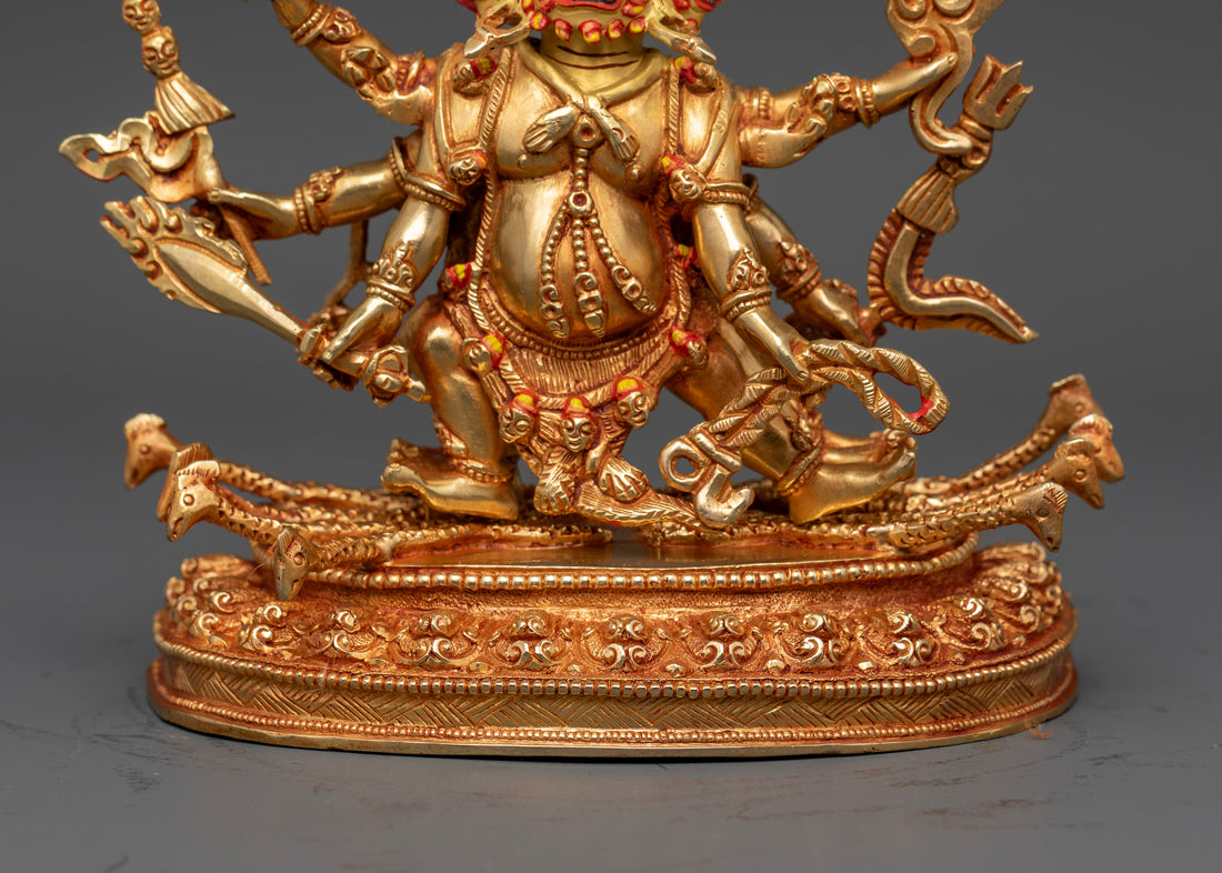 Mahakala Statue: Divine Protector in 24K Gold for Strength