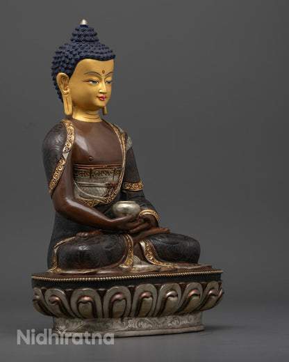 Hand-Carved Amitabha Buddha Statue – 24K Gold-Plated, Premium Oxidized Copper