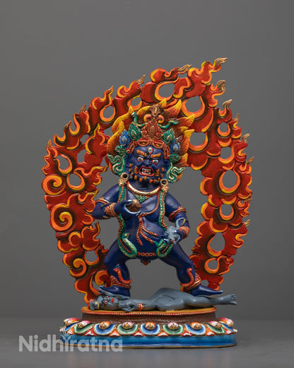 Hand-Carved Black Dzambhala Statue from Nepal with Dark Blue Finish