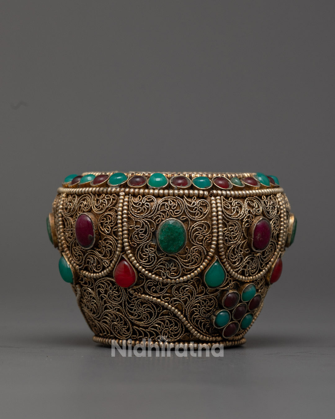 Hand-Carved Crock Ricepot Decorated with Semi-Precious Stones