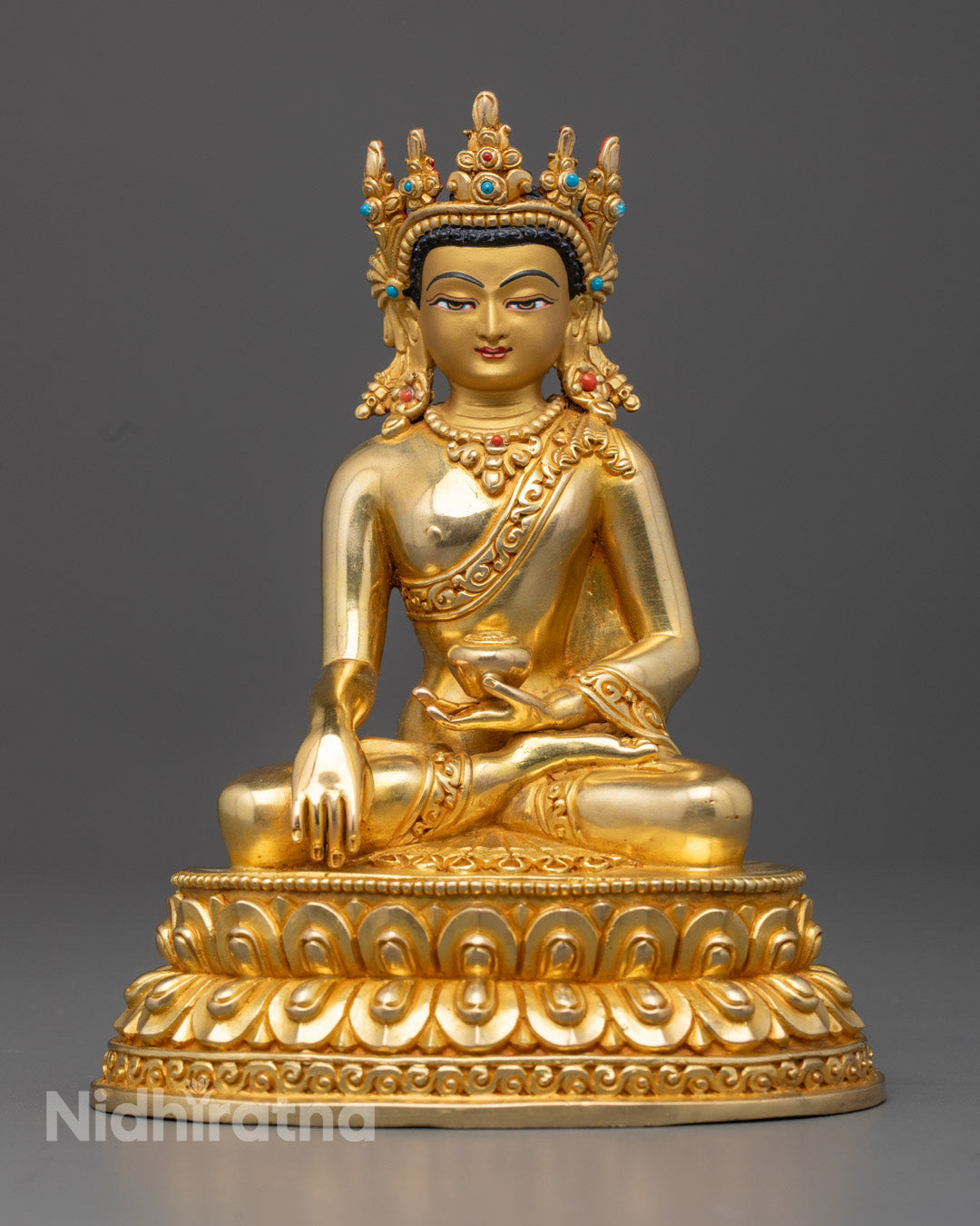 Hand-Carved Crowned Buddha Shakyamuni Statue
