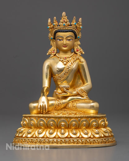 Hand-Carved Crowned Buddha Shakyamuni Statue