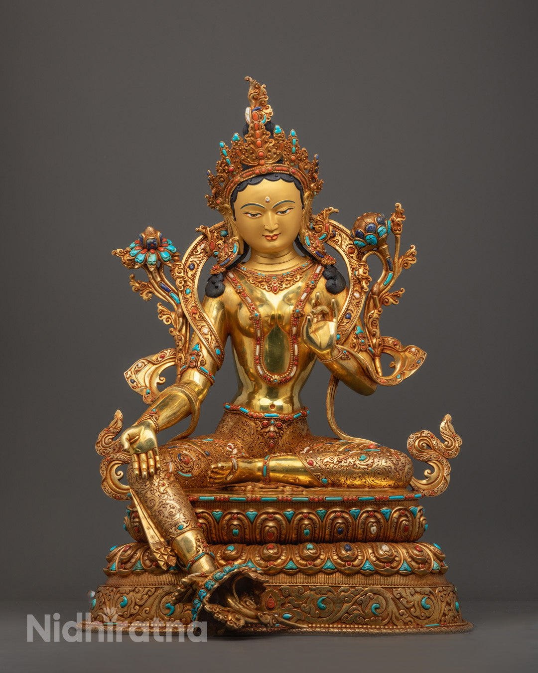 Hand-Carved Green Tara Statue | Nepalese Buddhist Art