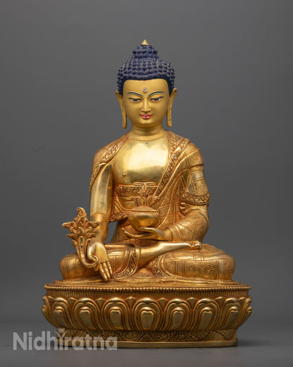 Hand-Carved Medicine Buddha Statue | Tibetan Buddhist Healing Symbol
