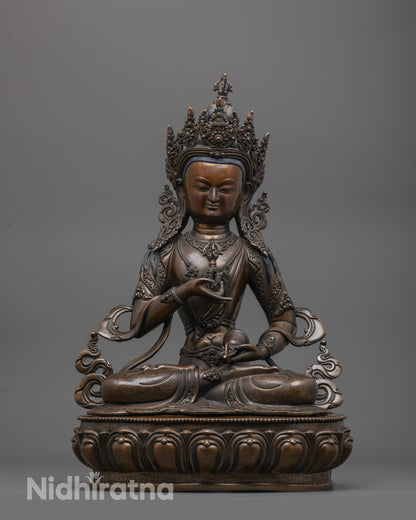 Hand-Carved Oxidized Vajrasattva Statue from Nepal on Lotus seat