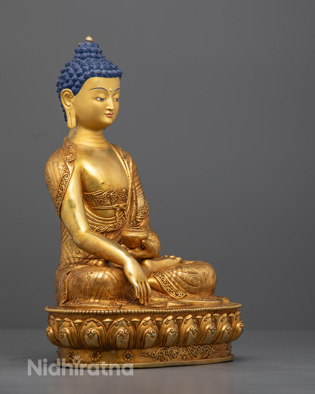 Hand-Carved Shakyamuni Buddha Statue - 24K Gold Gilt - Nepalese Artisan Crafted