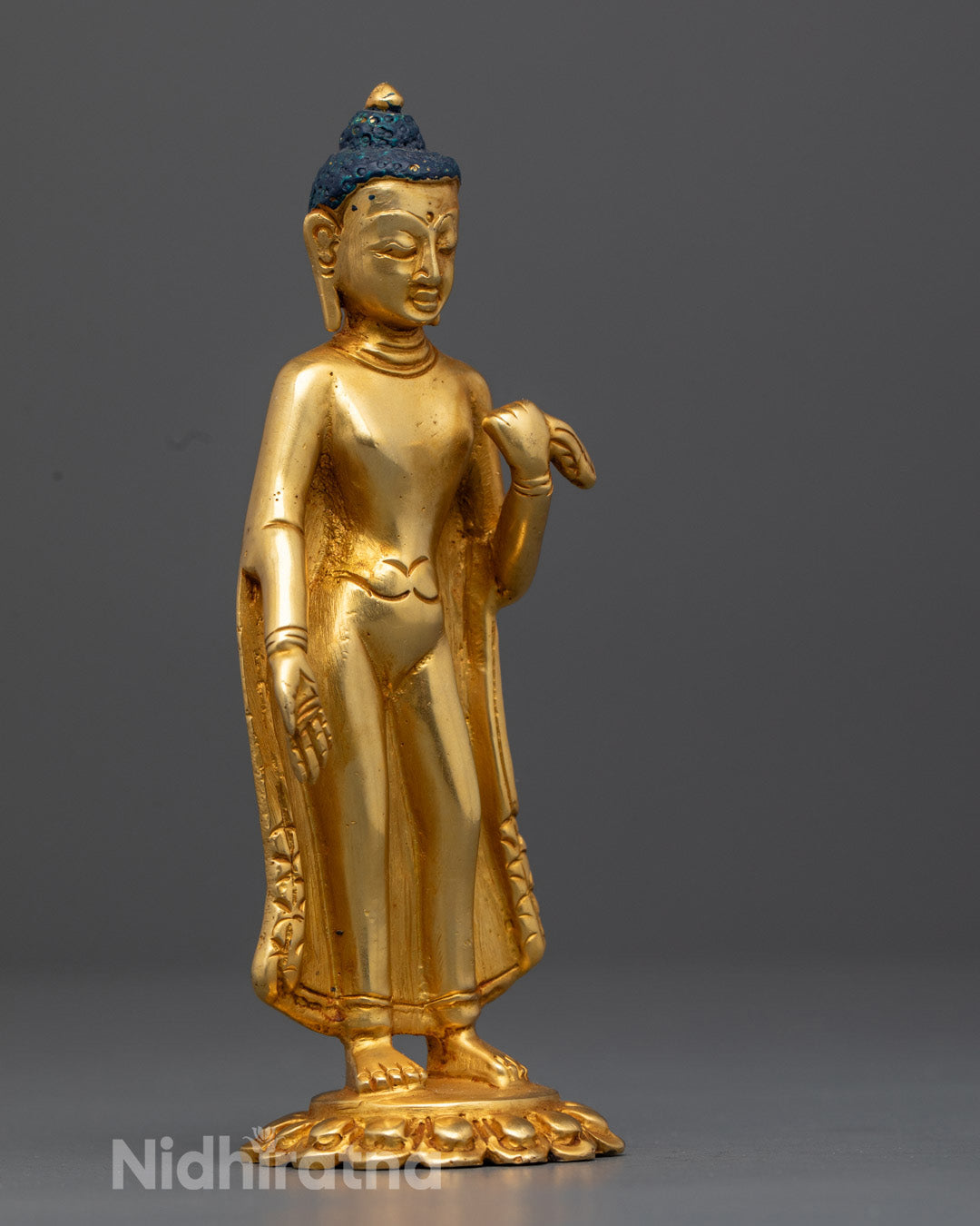 Hand-Carved Standing Shakyamuni Buddha Statue – Gold-Gilded Buddhist Statue