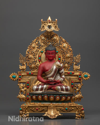 Hand-carved Amitabha Buddha Statue seated on a 24k gold-plated lotus throne