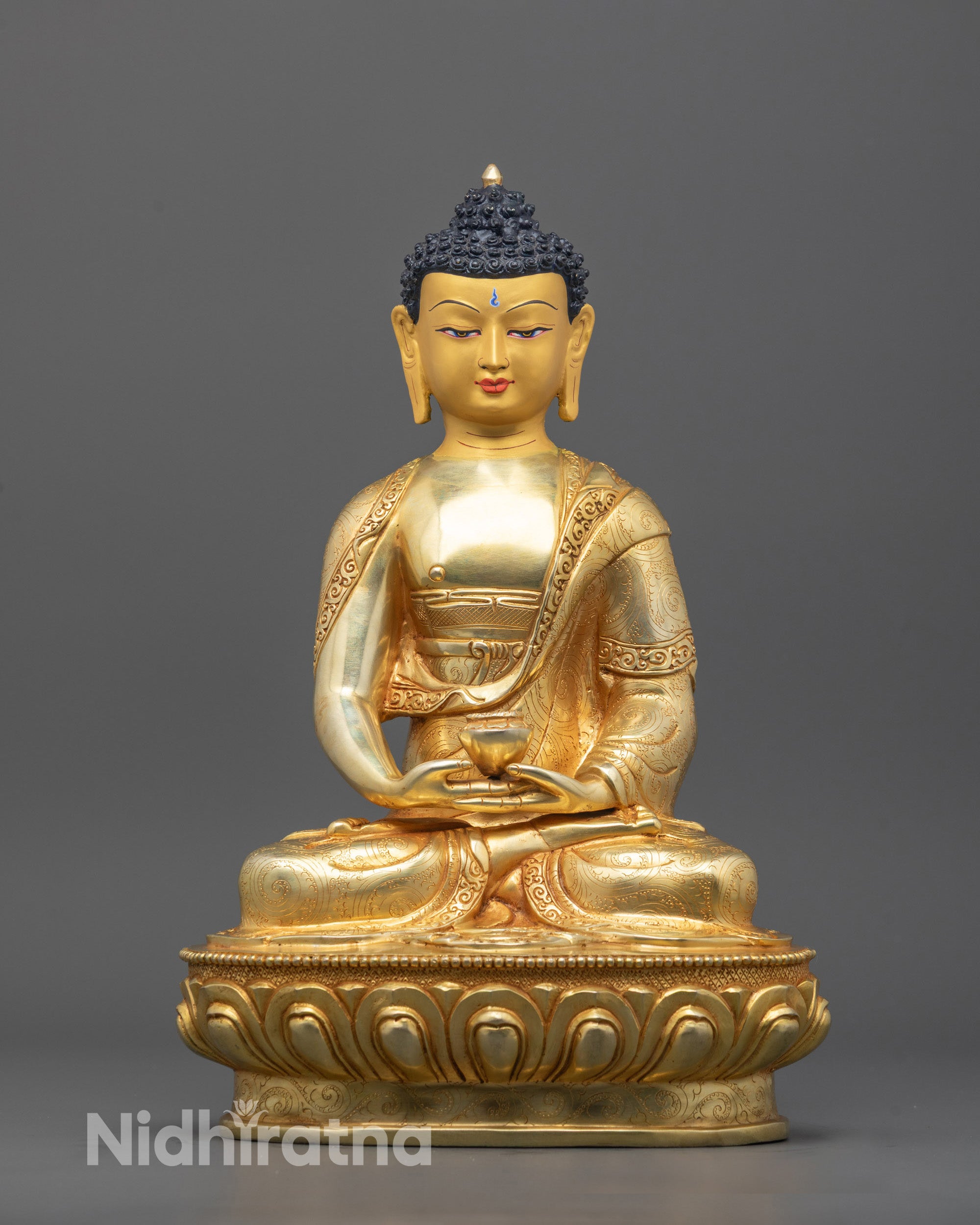Hand-carved Amitabha Buddha statue Seated on lotus base