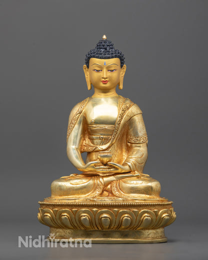 Hand-carved Amitabha Buddha statue Seated on lotus base