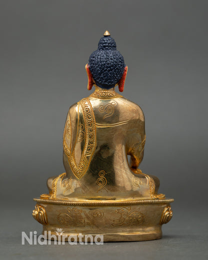 Hand-carved Buddha figurine in lotus seat, symbolizing wisdom and purity