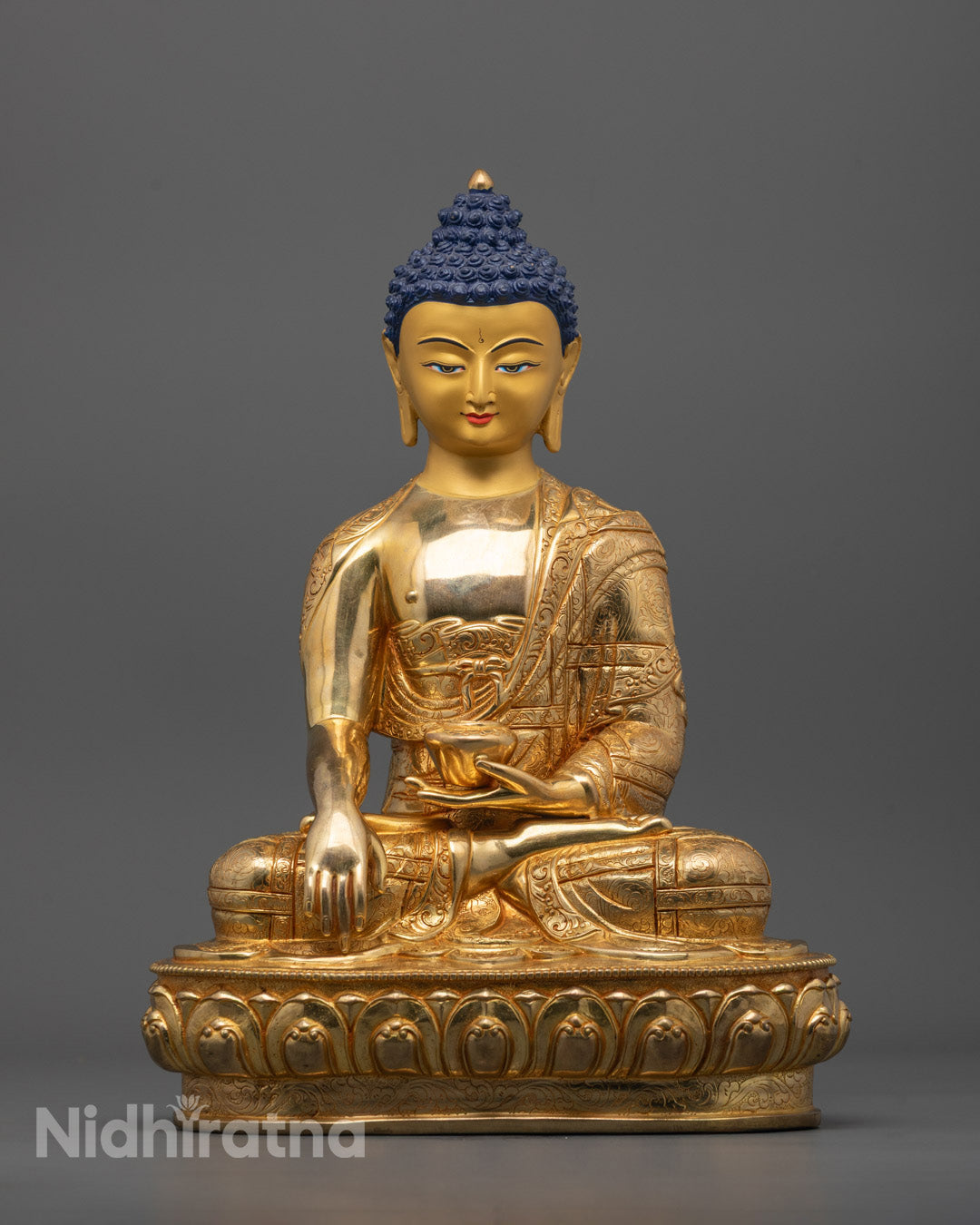 Hand-carved Buddha statue made of copper and finished