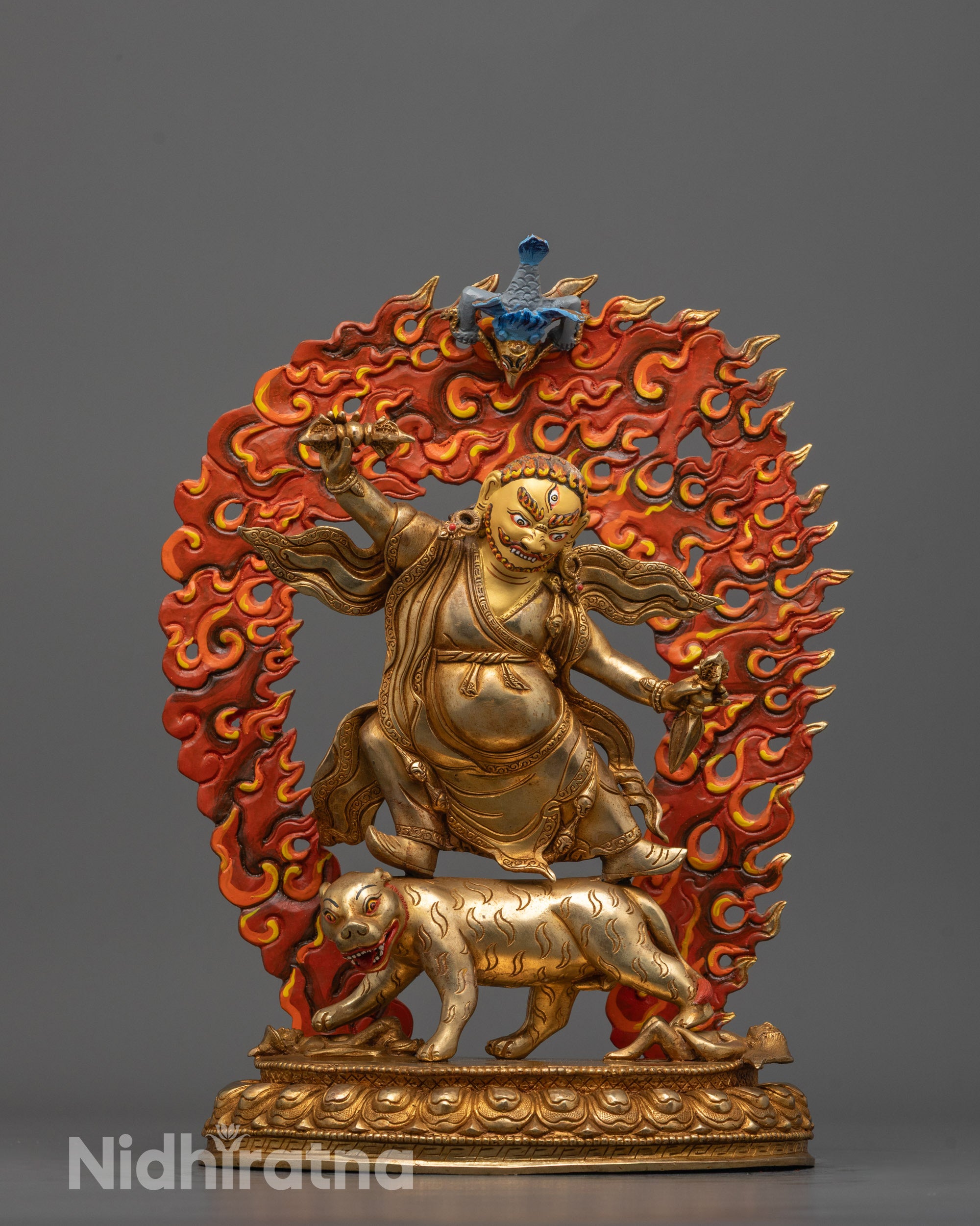 Hand-carved Dorje Drolo Statue in Wrathful Form with 24k Gold Finish Standing